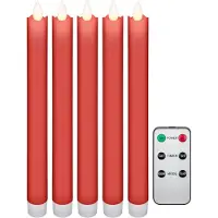 Goobay 5er-Set rote LED-Echtwachs-Stabkerzen, inkl. Fernbedienung