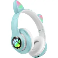 Avizar , Bluetooth Kinderkopfhörer mit leuchtenden RGB Katzenohren, Minzgrün