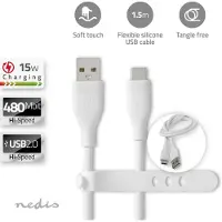 Nedis USB-Kabel - USB 2.0 - USB-A Stecker - USB-C Stecker - 15 W - 480 Mbps - Vernickelt - 1.50 m - Rund - Silikon - Weiss - Box