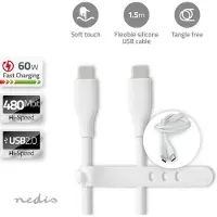Nedis USB-Kabel - USB 2.0 - USB-C Stecker - USB-C Stecker - 60 W - 480 Mbps - Vernickelt - 1.50 m - Rund - Silikon - Weiss - Box