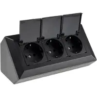 Chilitec 3-fach Steckdosenblock schwarz 250V/ 16A Aufbaumontage mit Klappen