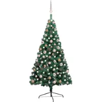 Syfax Künstlicher Halb-Weihnachtsbaum Beleuchtung Kugeln Grün 150 cm