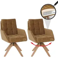 Mendler 2er-Set Esszimmerstuhl MCW-Q36, Küchenstuhl Stuhl, drehbar Stoff Chenille (680g/m²) Holz MVG senfgelb