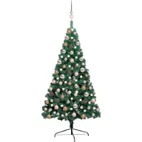 Syfax Künstlicher Halb-Weihnachtsbaum Beleuchtung Kugeln Grün 120 cm