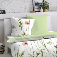 Dormisette Mako-Satin Bettwäsche Sommerwiese 135x200 cm + 80x80 cm - grün;weiß