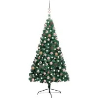 Syfax Künstlicher Halb-Weihnachtsbaum Beleuchtung Kugeln Grün 240 cm