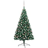 Syfax Künstlicher Halb-Weihnachtsbaum Beleuchtung Kugeln Grün 180 cm