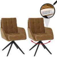 Mendler 2er-Set Esszimmerstuhl MCW-Q36, Küchenstuhl drehbar Auto-Return, Stoff Chenille (680g/m²) Metall MVG senfgelb