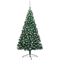 Syfax Künstlicher Halb-Weihnachtsbaum Beleuchtung Kugeln Grün 210 cm