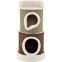 Costway Kratztonne, Ø41 cm, 85 cm hoch, Katzentonne mit 2 Katzenhöhlen, waschbarem Kissen&Liegefläche, Kratzbaum für Katzen bis 10 kg, Grün+Braun