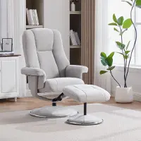SUCCESS COURIER Relaxsessel mit Hocker, drehbarer Chenille-Sessel, 145° verstellbare Rückenlehne, 360°-Drehung, Grau