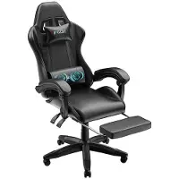 Zaisze Gaming Stuhl Schreibtischstuhl, Ergonomischer Bürostuhl mit Massagefunktion und Fußstütze, Bürostühle, PC Stuhl für Arbeit Entspannung, Schwarz