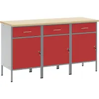 vidaXL Werkbank mit Schubladen 3 Stk. Rot und Grau 150 x 55 x 85 cm