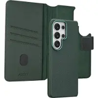 Accezz Samsung Galaxy S26 Ultra Hülle - Echtes Leder - - 2 in 1 Case/Klapphülle - Dunkelgrün