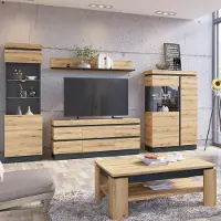 Lomadox Wohnmöbel-Set in Eiche, mit Vitrine und Highboard, inkl. LED-Beleuchtung, 5-teilig - COLCHESTER-129