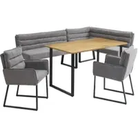OKWISH Ecksofa Wohnzimmer mit eine Eckbank und zwei Esszimmerstühle Sofagarnitur mit einen Esstisch Sofa-Set mit Rückenlehne Geeignet für Wohnzimmer oder Esszimmer Grau