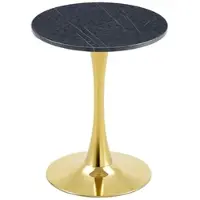 OKWISH Runder Tisch aus MDF und Metall in Schwarz-Gold, 72 cm hoch, mit thermoformierter Oberfläche und stabilem Säulenfuß