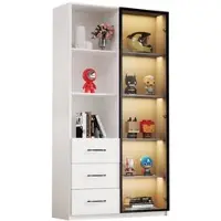 OKWISH LED Vitrine mit Schubladen Glasfächern Wohnzimmer 80x40x160cm Weiß