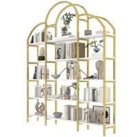 OKWISH Regal Metall & MDF Gold-Weiß 170x26x190 cm, 5 Ebenen mit wolkenförmigem Dekor
