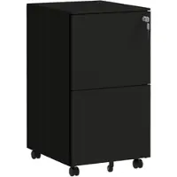 OKWISH Rollcontainer Aktenschrank Stahl Schwarz 37x44x68 cm mit 2 abschließbaren Schubladen, Rollen mit Bremsen, Hängeregister für Büro und Homeoffice