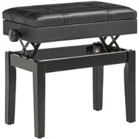 OKWISH Klavierbank Holz Schwarz 63x35x46-56 cm, höhenverstellbar mit Stauraum und Kunstleder-Sitz