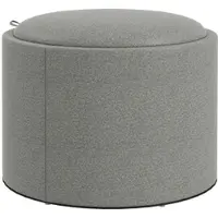OKWISH Aufbewahrungs-Fußhocker MDF Grau in Leinenoptik, rund, mit Klappdeckel und Tablettfunktion, 56x56x42 cm