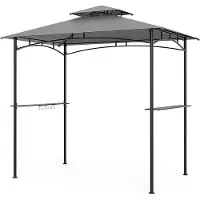 GIANTEX 242 x 150 CM Grillpavillon mit Doppeldach, BBQ Pavillon mit 2 Regalen, 6 Haken, Metallrahmen für den Außenbereich