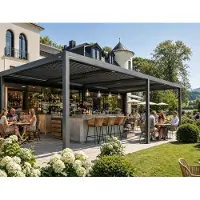 PURPLE LEAF Pergola 3,65x7,3m Wasserdicht Winterfest, Aluminium Pavillon mit Verstellbarem Lamellendach, Grau