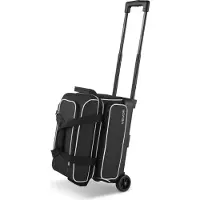 Vevor Bowlingballtasche für 2 Bälle mit Doppelrollen & separatem Fach für Schuhe (bis US-Größe 16) & übergroßer Zubehörtasche, einziehbarer Griff lässt sich auf 105 cm ausziehen Schwarz + Weiß