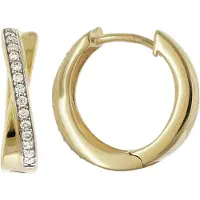 Trendor 21751 Damen-Ohrringe Klapp-Creolen 333 Gold (8 K) mit Zirkonia ⌀ 15 mm