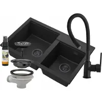 Granitan - Granitspüle - Küchenspüle - 2 Becken - Schwarz - Spülbecken - HEKTOR
