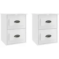 Décoshop26 - Set aus 2 wandmontierten Nachttischen mit Schubladen 41,5 x 36 x 53 cm weißes Holzwerkstoff DEC036032