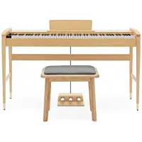 Gear4Music Keynote Contemporary Digitalpiano mit Bluetooth-Hockerpaket helle Eiche