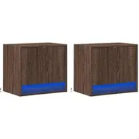 Décoshop26 - Set aus 2 wandmontierten Nachttischen 45 x 31 x 40,5 cm mit LED-Beleuchtung braunes Holzwerkstoff DEC036141