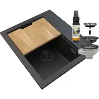 Granitan | Granitspüle - Spülbecken 56x50cm - Küchenspüle Schwarz, Gold - mit Siphon - Schneidebrett - FOXAL