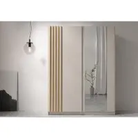 AX Living Kleiderschrank Beige mit Spiegel 150 cm Beralto mit Lamellen