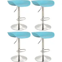 CLP 4er Set Barhocker Anaheim Kunststoff Trompetenfuß mit Fußstütze | blau Farbe blau Gestell Farbe chrom
