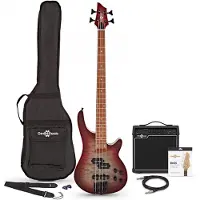 Gear4Music Chicago Select Bassgitarre + Verstärker-Set Reverse Red Burst