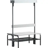 Sypro Doppelseitige Garderobenbank, Hakenleiste, mit Schuhrost, Stahl/Alu, TxH 725x1650 mm, Länge 1015 mm, RAL 7016