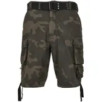 Build Your Brand Robuste Savage Vintage Herren Cargo Shorts inkl. Gürtel Baumwoll-Bermuda B2001-00707 Camouflage-Dunkelgrün
