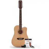 Gear4Music Dreadnought 12-saitige Akustikgitarre mit Zubehörset von Natur