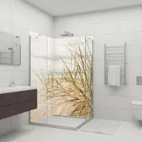 Dedeco Eck-Duschrückwände Aluminium wasserfest Motiv: Dünengras V1, 2 x 90x200x0,3cm, Badrückwand, Fliesenersatz fugenlos Wandverkleidung Wandpaneele, Germany