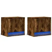 Décoshop26 - Set aus 2 wandmontierten Nachttischen mit LED-Beleuchtung Fach mit Tür braunes Holzwerkstoff DEC036129