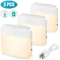 Rosikey 3Pc LED Nachtlicht Mit Bewegungsmelder USB Wiederaufladbares Dämmerungslicht Warmweiß+Weiß für Treppen, Flur, Schrank
