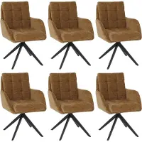 Mendler 6er-Set Esszimmerstuhl MCW-Q36, Küchenstuhl drehbar Auto-Return, Stoff Chenille (680g/m²) Metall MVG senfgelb