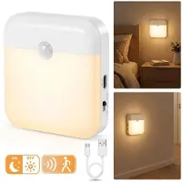 Rosikey 1Pc LED Nachtlicht Mit Bewegungsmelder USB Wiederaufladbares Dämmerungslicht Warmweiß für Treppen, Flur, Schrank