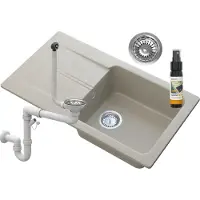 Granitan - Granitspüle - Küchenspüle - 78x44x16 cm - Beige - mit Siphon und Abtropfgestell - Spülbecken - TASOS