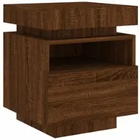 Décoshop26 - Nachttisch mit Schublade und RGB-LED-Beleuchtung 40 x 39 x 48,5 cm braunes Holzwerkstoff DEC032771