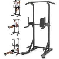 StarTech.com Power Tower Klimmzugstation - Freistehende Dip Station - Multifunktionale Trainingsstation für Zuhause - Krafttraining - Bis 200 kg - Schwarz
