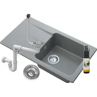 Granitan - Granitspüle - Küchenspüle - 78x44x16 cm - Grau - mit Siphon und Abtropfgestell - Spülbecken - TASOS